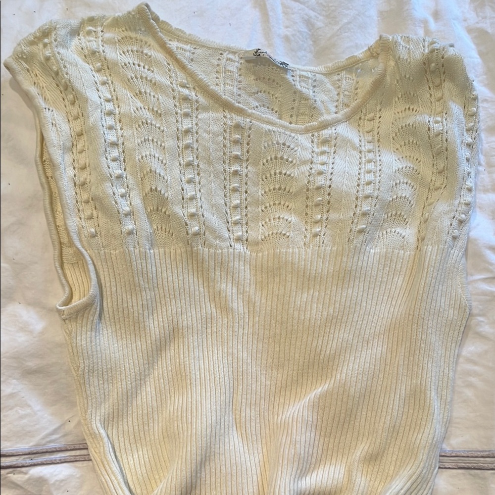 Free People Cream Cable Knit Crew Neck Sweater